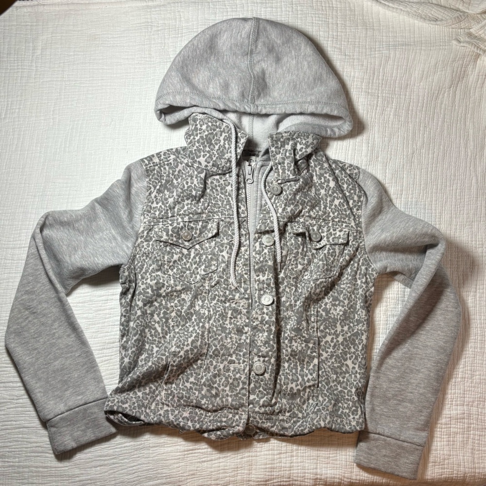 Wallflower Gray Leopard Print Jean Jacket